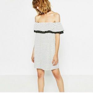 Zara polka dot off the shoulder dress